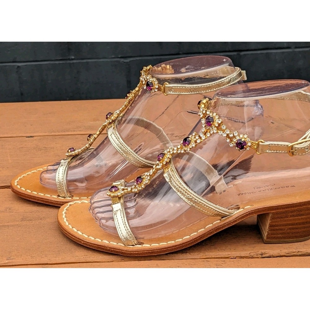 Ragozzino Shoes Capri Rhinestone Caged Heel Gold Leather Sandals Women 37 Italy - Picture 6 of 13
